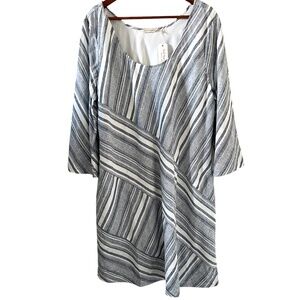 Soft Surroundings NEW Sonya Linen Blend Blue & White Stripe Dress Size 1X